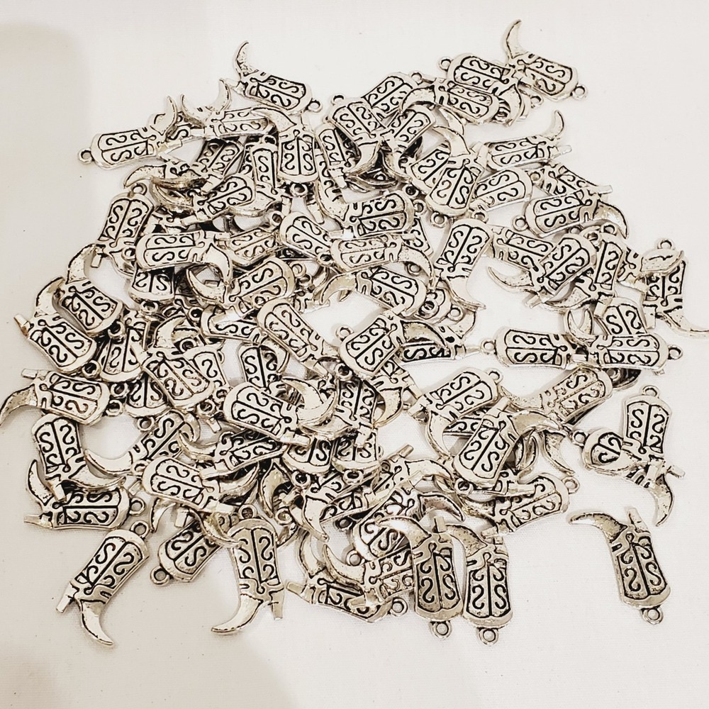 100 Pc.  Silver Tone 3D Western Boot Charms  Pendants Earring Necklace